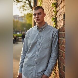 Tommy Hilfiger Shirt, Mens, Sz L, Green Checked Pattern, Button Down